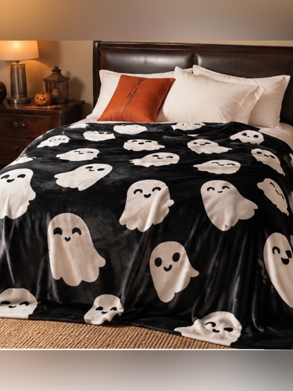 Cozy Black Ghost OVERSIZED Plush Throw Blanket – Halloween Bed Blanket 59 x 79in